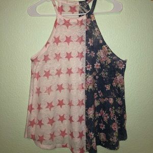 American flag/ floral tank top